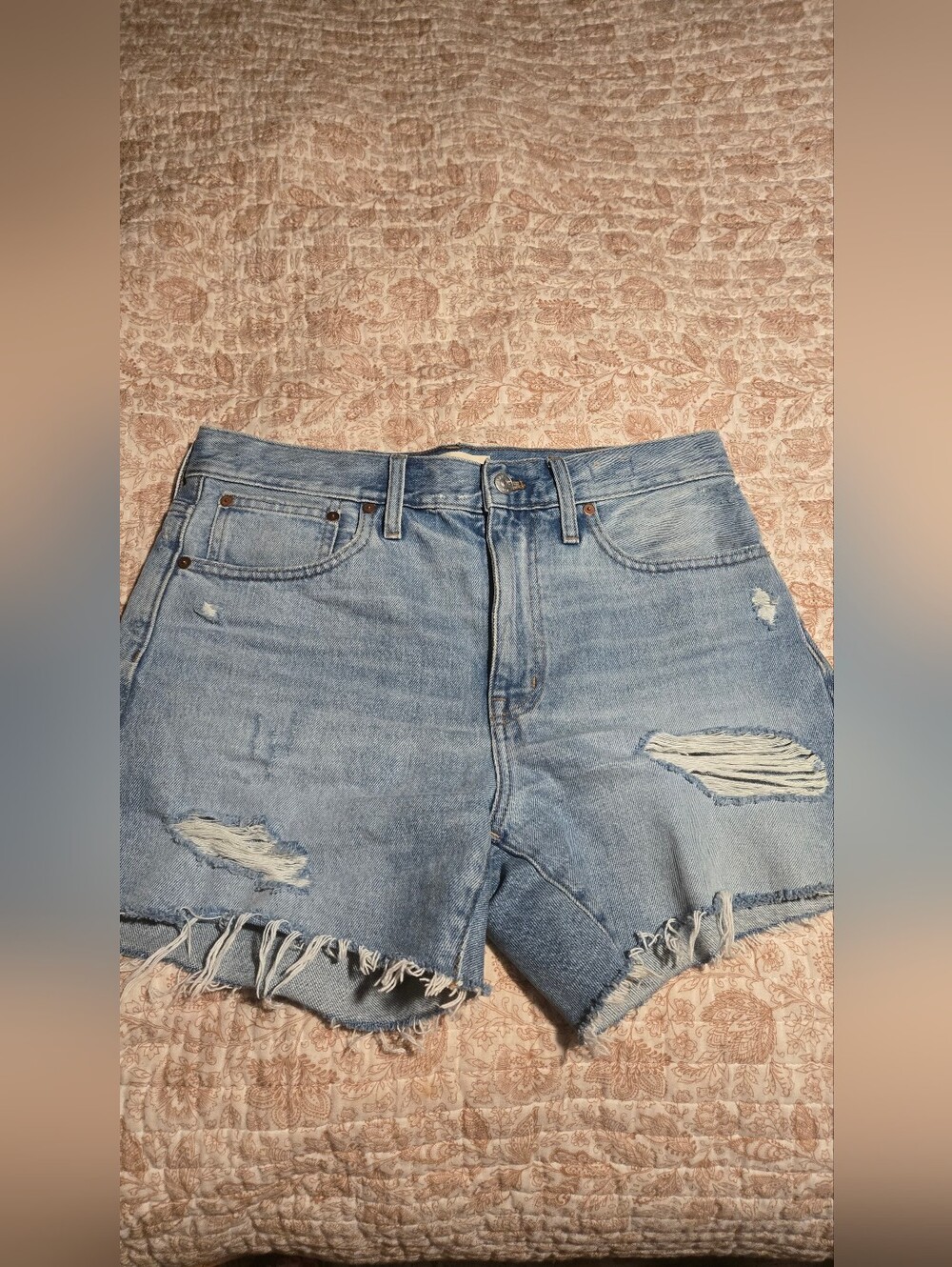 Madewell Light Blue Distressed Denim Women's Shorts
